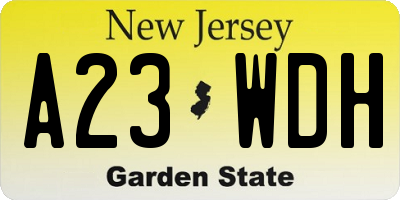 NJ license plate A23WDH