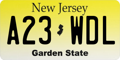 NJ license plate A23WDL