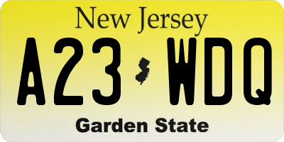 NJ license plate A23WDQ