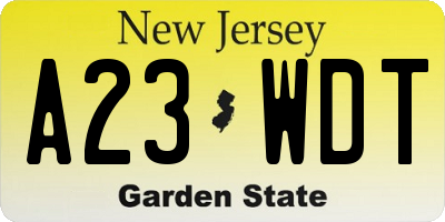 NJ license plate A23WDT