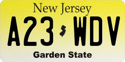 NJ license plate A23WDV