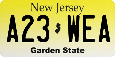 NJ license plate A23WEA