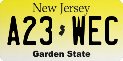 NJ license plate A23WEC