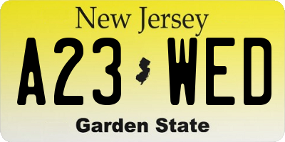 NJ license plate A23WED