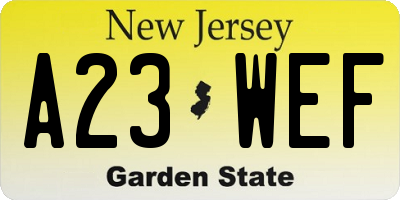 NJ license plate A23WEF