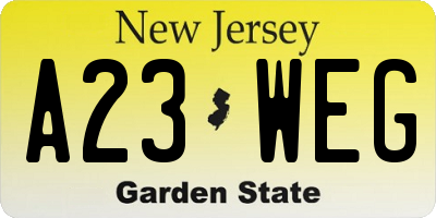 NJ license plate A23WEG