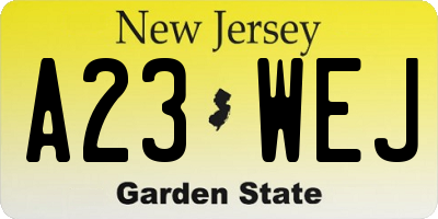 NJ license plate A23WEJ