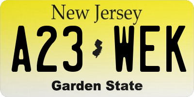 NJ license plate A23WEK