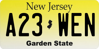 NJ license plate A23WEN