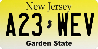 NJ license plate A23WEV