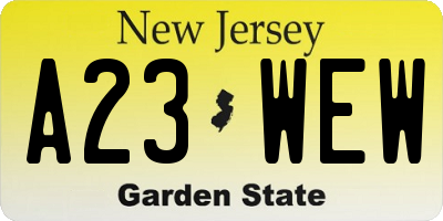NJ license plate A23WEW