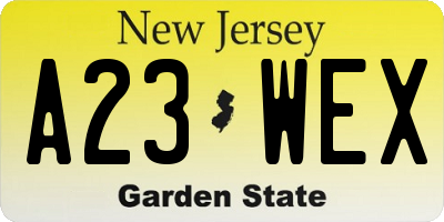 NJ license plate A23WEX