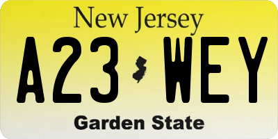 NJ license plate A23WEY