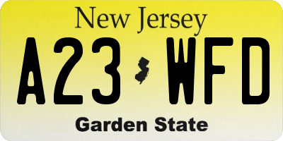 NJ license plate A23WFD