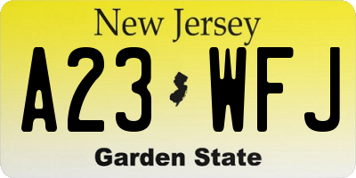 NJ license plate A23WFJ