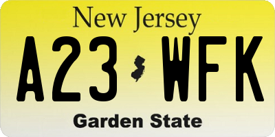 NJ license plate A23WFK