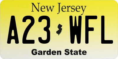 NJ license plate A23WFL