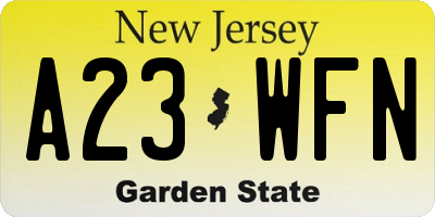 NJ license plate A23WFN