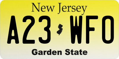 NJ license plate A23WFO