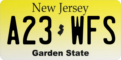NJ license plate A23WFS