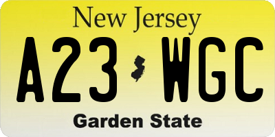 NJ license plate A23WGC