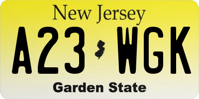 NJ license plate A23WGK