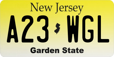 NJ license plate A23WGL