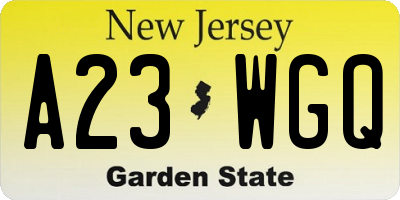 NJ license plate A23WGQ