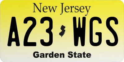 NJ license plate A23WGS