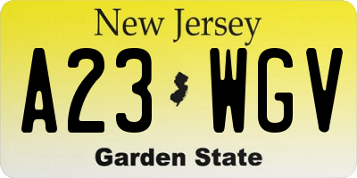NJ license plate A23WGV