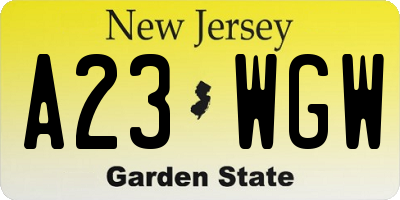 NJ license plate A23WGW