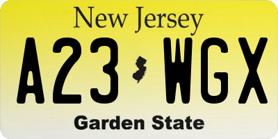 NJ license plate A23WGX