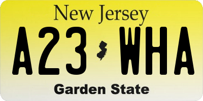 NJ license plate A23WHA