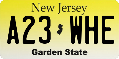 NJ license plate A23WHE