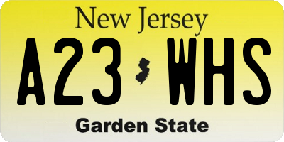 NJ license plate A23WHS