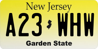 NJ license plate A23WHW