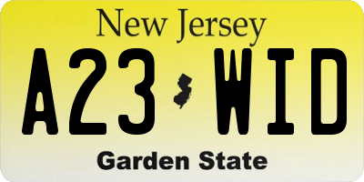NJ license plate A23WID