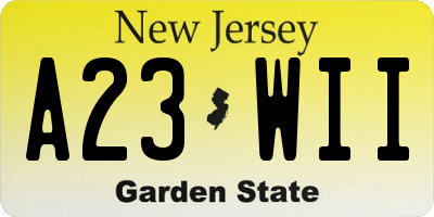 NJ license plate A23WII