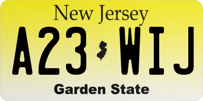 NJ license plate A23WIJ