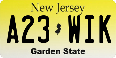 NJ license plate A23WIK