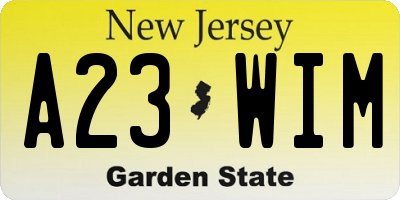 NJ license plate A23WIM