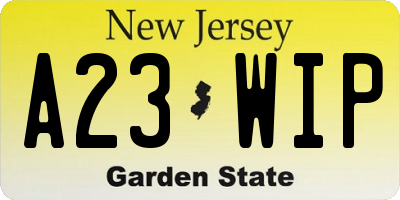 NJ license plate A23WIP
