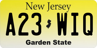 NJ license plate A23WIQ