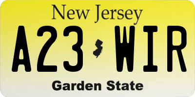 NJ license plate A23WIR