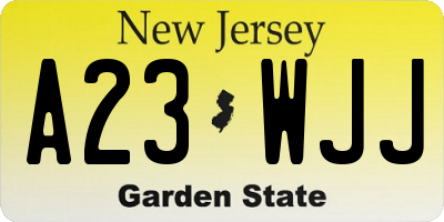 NJ license plate A23WJJ