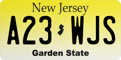 NJ license plate A23WJS