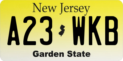 NJ license plate A23WKB