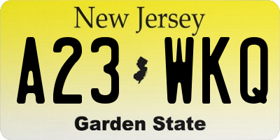 NJ license plate A23WKQ