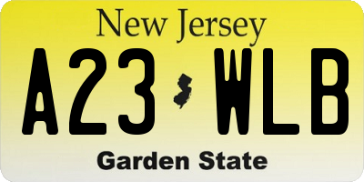 NJ license plate A23WLB