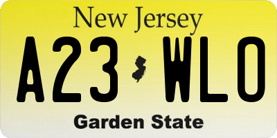 NJ license plate A23WLO